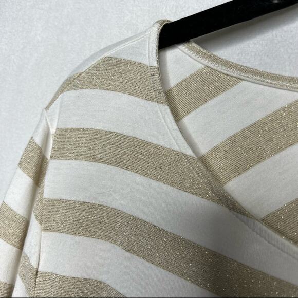 CHICO’S / white gold sparkle striped tunic top / 2 (large) - Picture 7 of 8